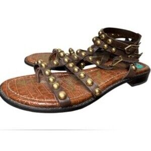 Sam Edelman Women’s 10M BrownLeather Studded Elisa Gladiator Sandals Flats